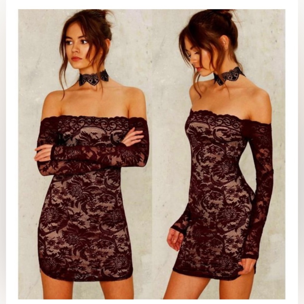 Nasty gal off the shoulder bodycon dress size small